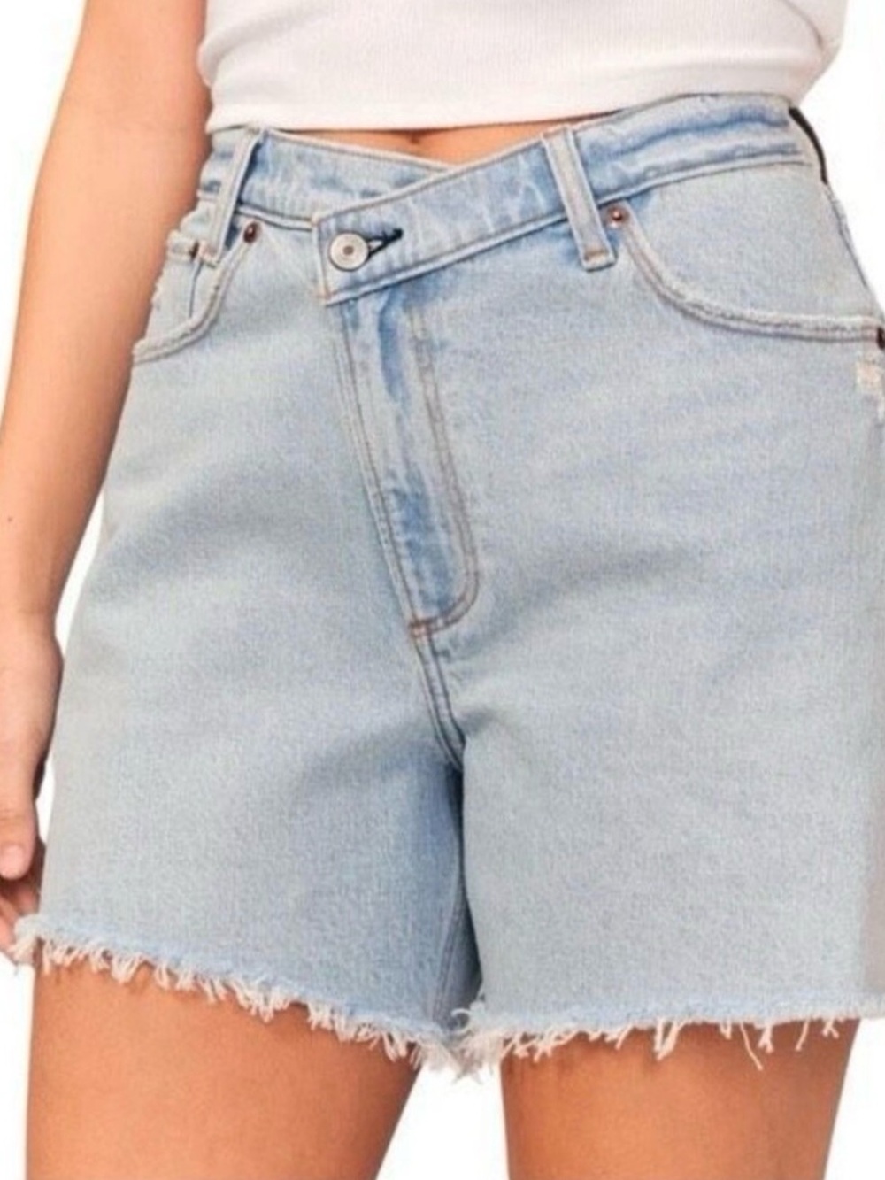 Abercrombie & Fitch Curve Love Light Wash High-Rise Distressed Dad Shorts